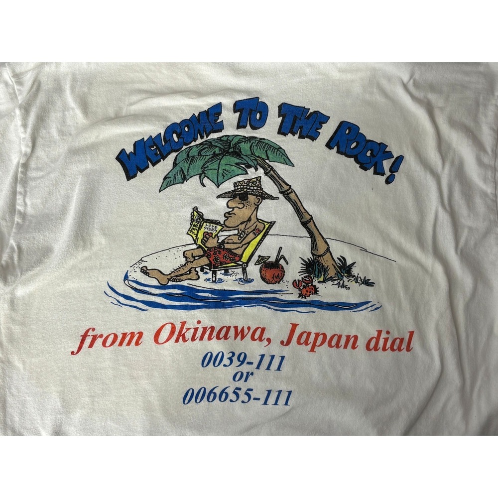 AT&T Welcome to the Rock! Graphic Shirt Mens White Crew Neck Vintage 90s Japan